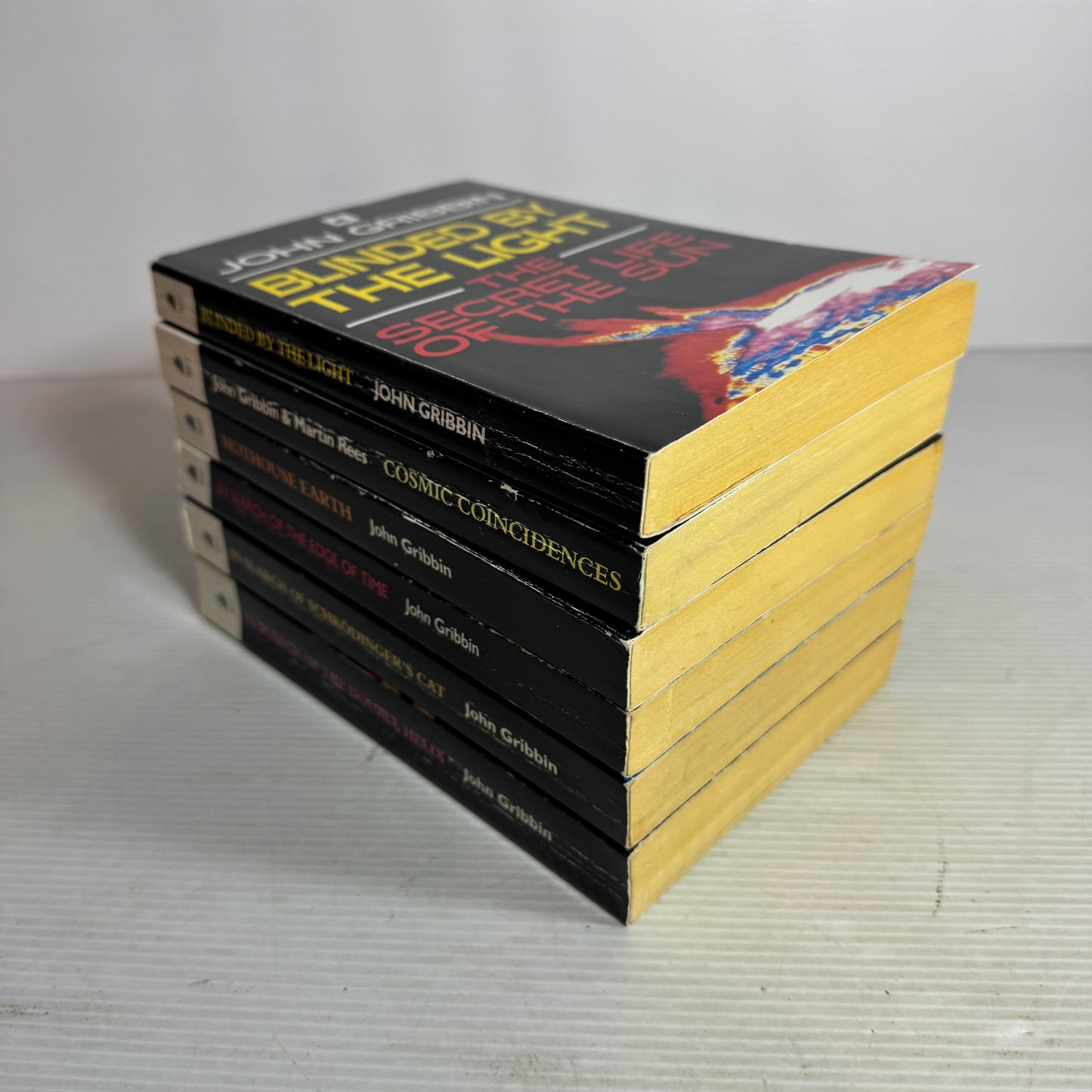 John Gribbin Vintage Science Book Bundle x 6 : Hot House Earth, In Search of the Double Helix, Cosmic Coincidences, Blinded By the Light, In Search of Schrodinger's Cat, In Search of the Edge of Time (2950)