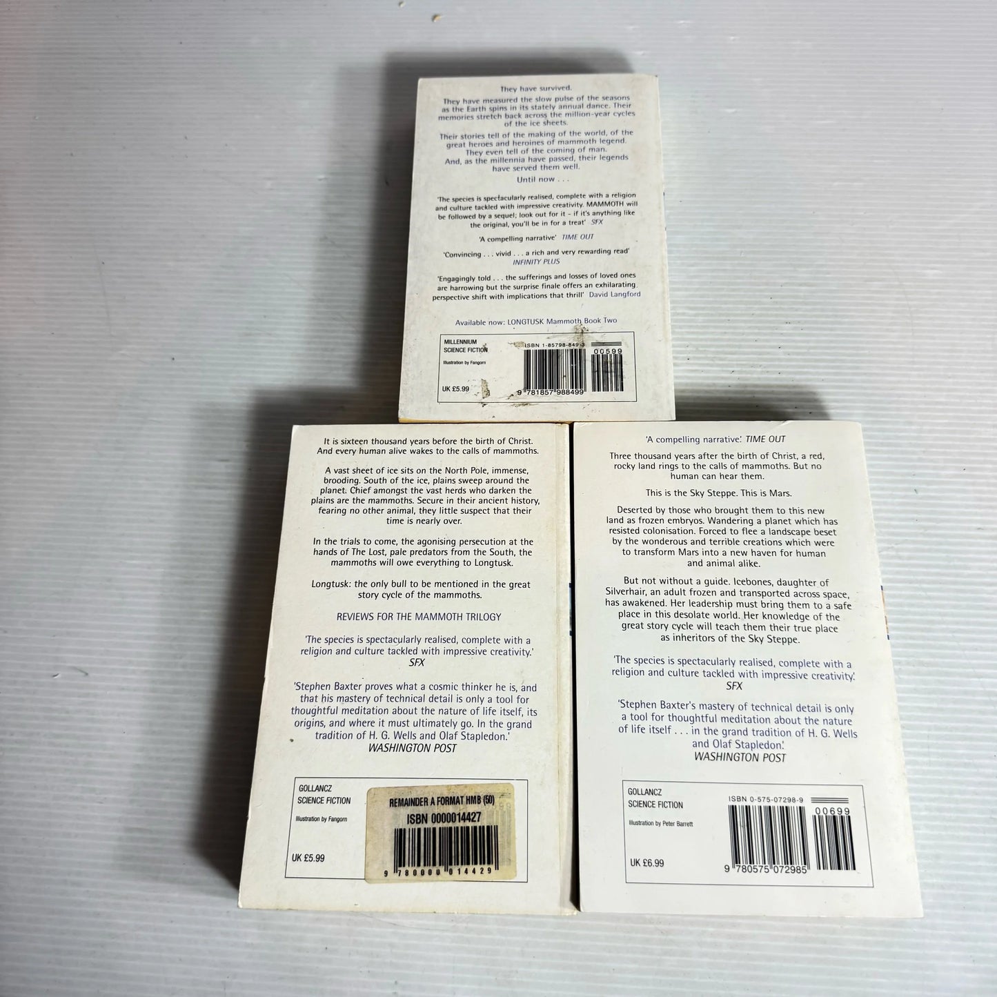 Silverhair Series Books 1-3 - Stephen Baxter Book Bundle x 3 Books : Mammoth, Longtusk, Icebones (2111)