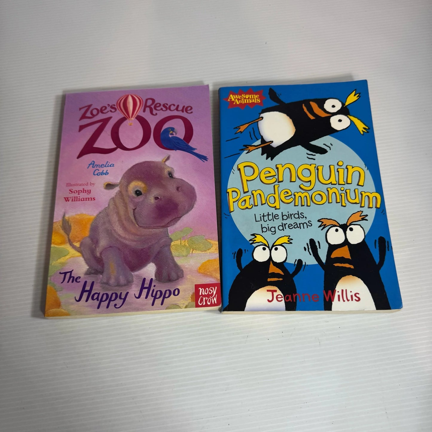 Children's Animal Book Bundle x 2 : Penguin Pandemonium : Little Birds Big Dreams - Jeanne Willis & The Happy Hippo - Amelia Cobb(2332)