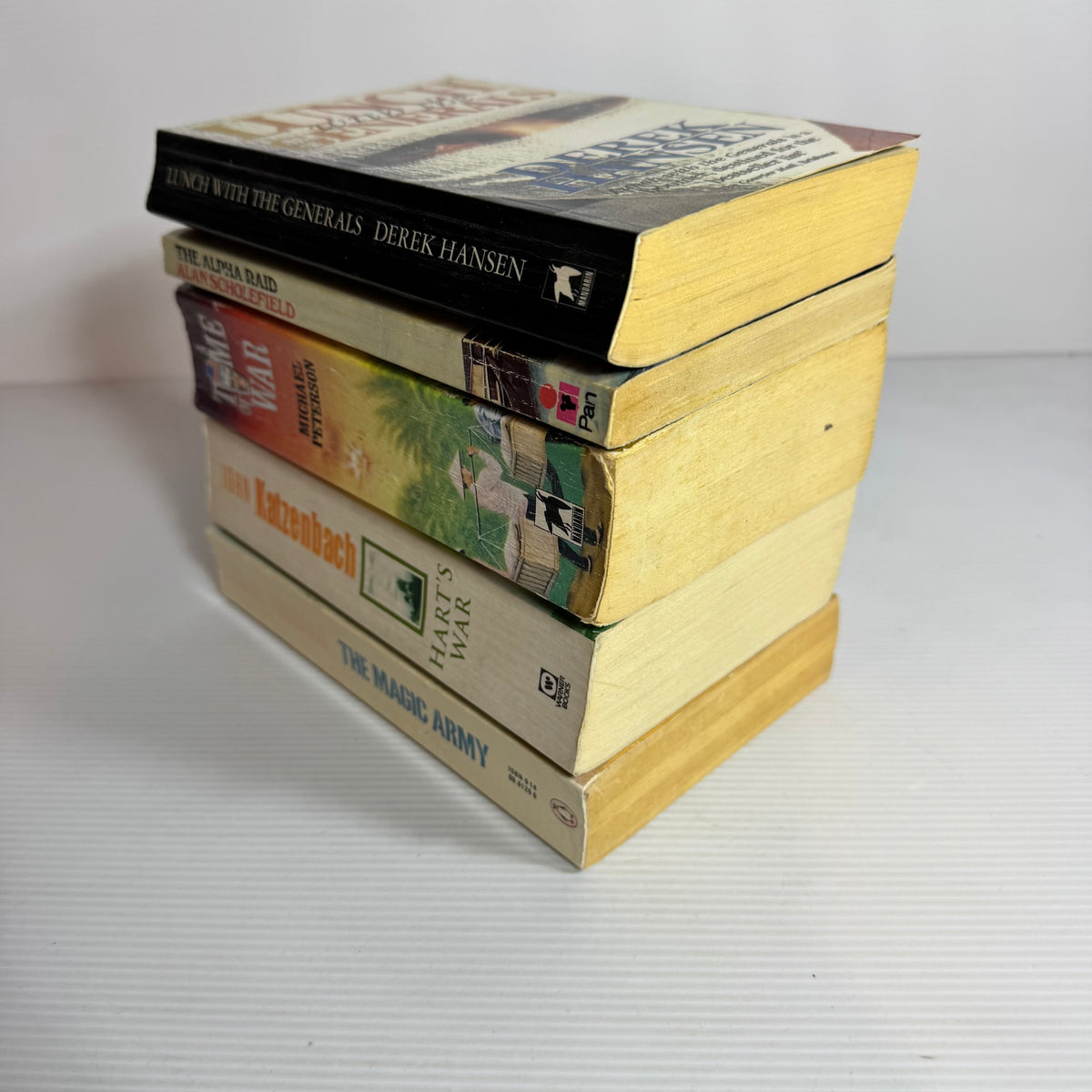 Action Adventure Bundle x 5 : Lunch With The Generals - Derek Hansen, The Alpha Raid - Alan Scholefield, A Time of War - Michael Peterson, The Magic Army - Leslie Thomas, Hart's War - John Katzenbach (3347)
