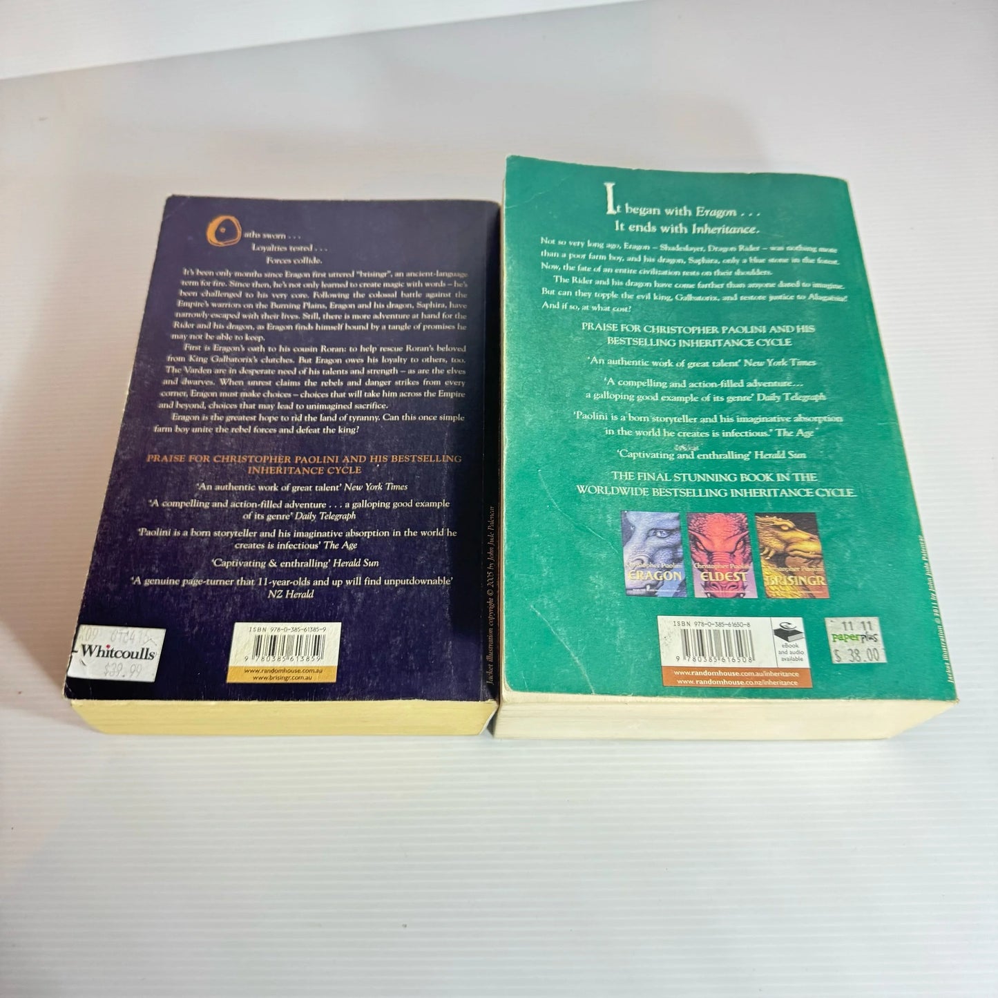 Christopher Paolini Book Bundle x 2 Books : Brisingr (Book 3) & Inheritance (Book 4) (2212)