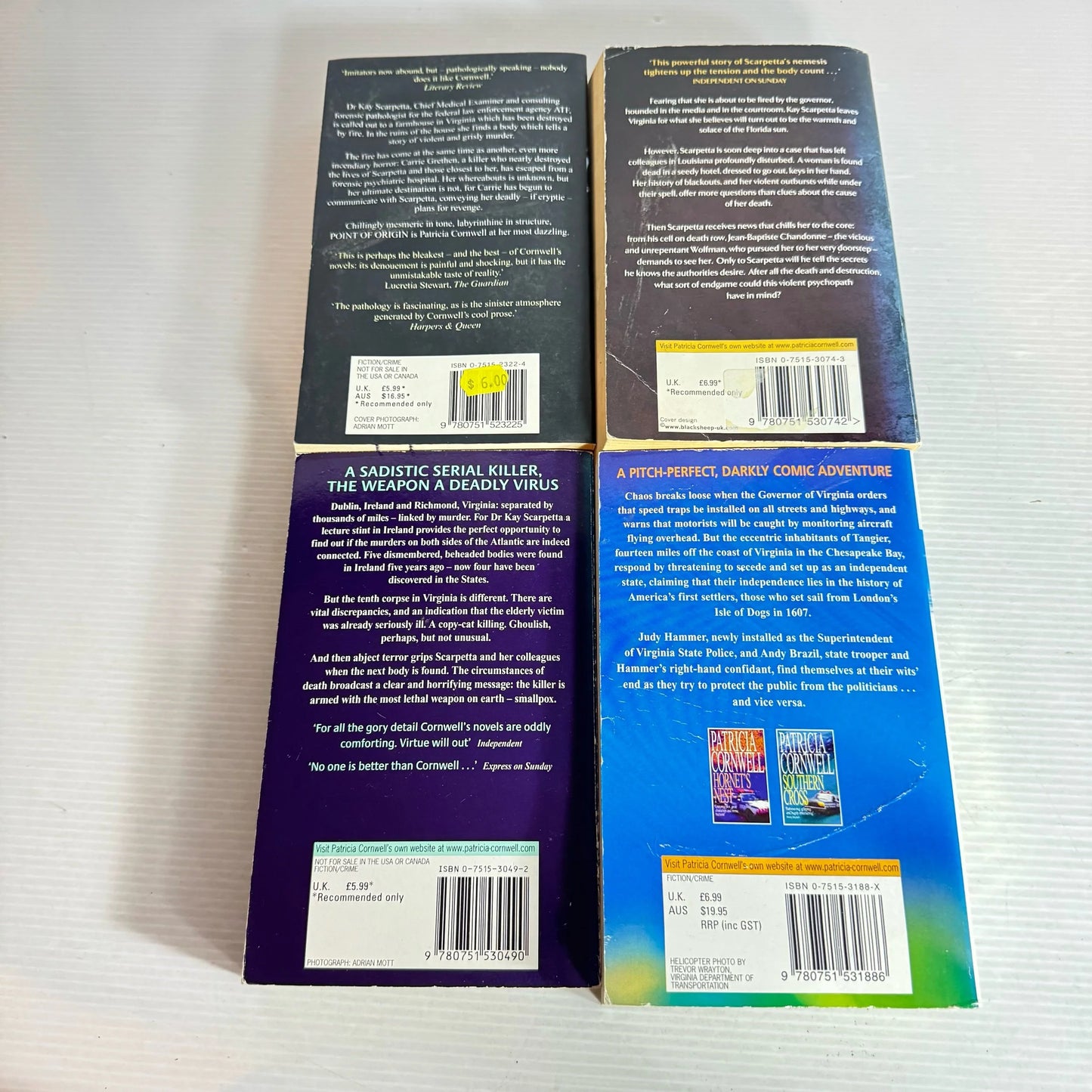 Patricia Cornwell Book Bundle x 4 Books : Blow Fly, Isle of Dogs, Point of Origin, Unnatural Exposure (310)