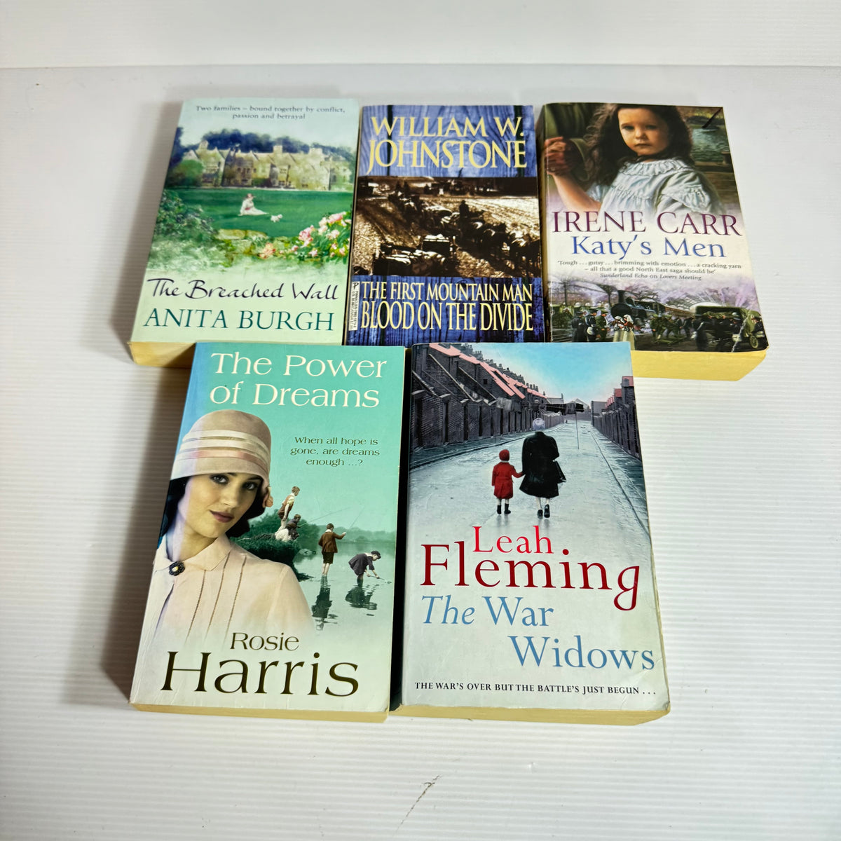 Historical Family Saga Bundle x 5 : The Power of Dreams - Rosie Harris, The War Widows - Leah Fleming, The First Mountain Man Blood On The Divide - William W. Johnstone, Katy's Men - Irene Carr, The Breached Wall - Anita Burgh (3373)