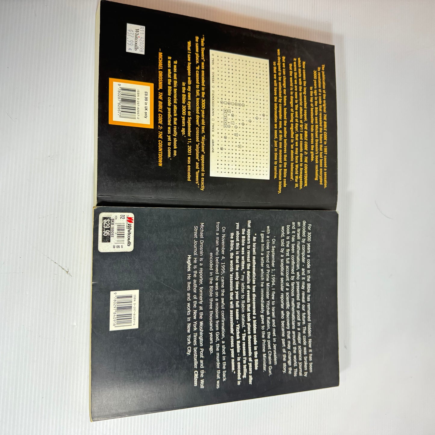 Michael Drosnin Book Bundle x 2 : The Bible Code & Bible Code 2 The Countdown (3267)