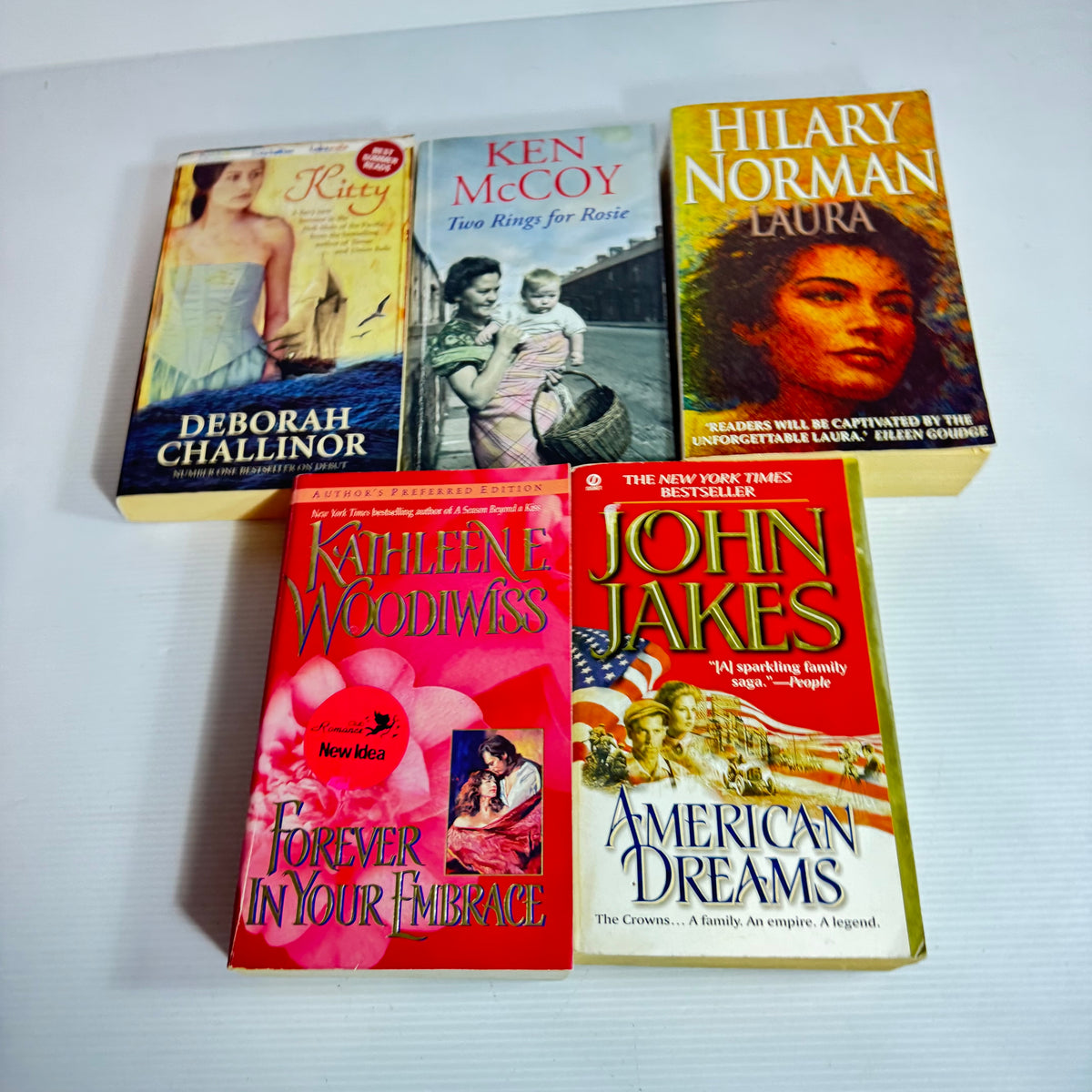 Historical Fiction Bundle x 5 : Two Rings - Ken McCoy, Kitty - Deborah Challinor, Laura - Hilary Norman, American Dreams - John Jakes, Forever In Your Embrace - Kathleene Woodiwiss (3402)