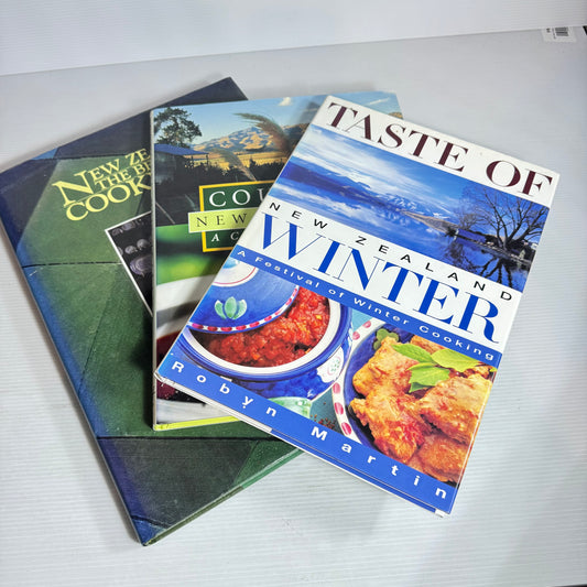 New Zealand Hardcover Cookbook Bundle x 3 : Taste of New Zealand : Winter, Country New Zealand : A Culinary Journey, The Beautiful New Zealand Cookbook - Tui Flower (2932)