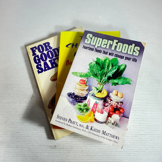 Health Food Guides Book Bundle x 3 : SuperFoods - Steven Pratt, M.D. & Kathy Matthews, The Chemical Maxe - Bill Statham, For Goodness Sake! - Merren Parker (2885)(2885)