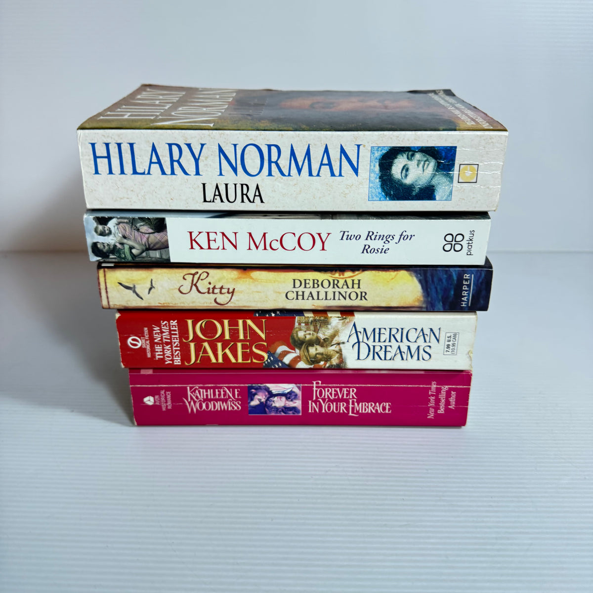 Historical Fiction Bundle x 5 : Two Rings - Ken McCoy, Kitty - Deborah Challinor, Laura - Hilary Norman, American Dreams - John Jakes, Forever In Your Embrace - Kathleene Woodiwiss (3402)