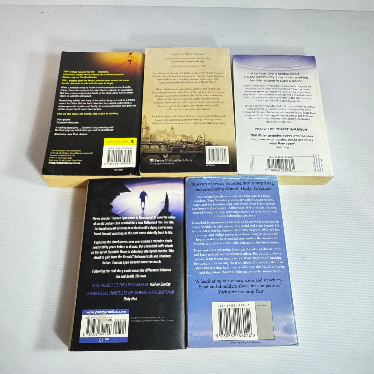 Crime Mystery Bundle x 5 : Lost Summer - Stuart Harrison, White Gardenia - Belinda Alexandra, Set in Stone - Robert Goddard, Wild Horses - Dick Francis, Run for Home - Sheila Quigley (3449)