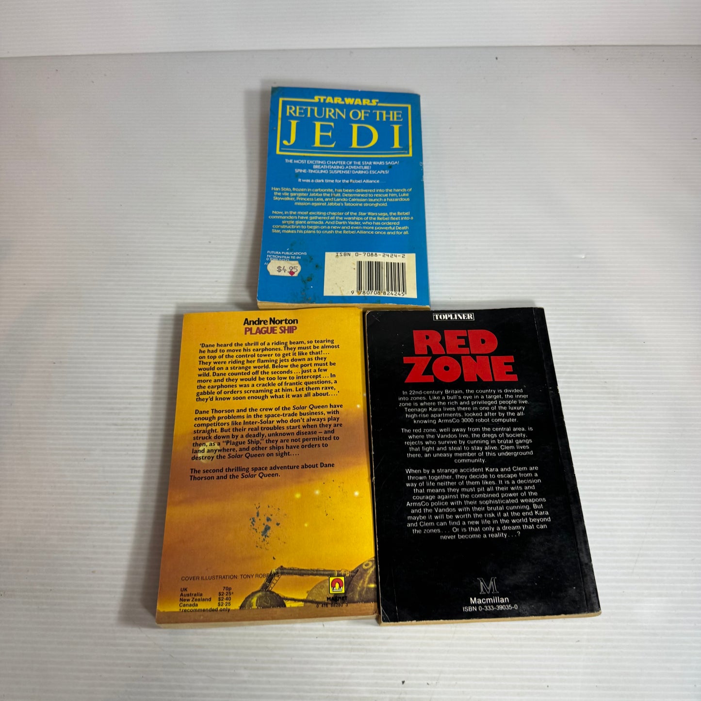Science Fiction Book Bundle x 3 Books : Star Wars Return of the Jedi, Red Zone, & Plague Ship (2591)