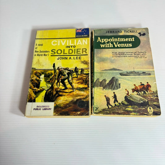 Vintage War Themed Book Bundle x 2 Books : Appointment with Venus (1957) & Civilian Into Soldier - John A. Lee (1963) (2237)