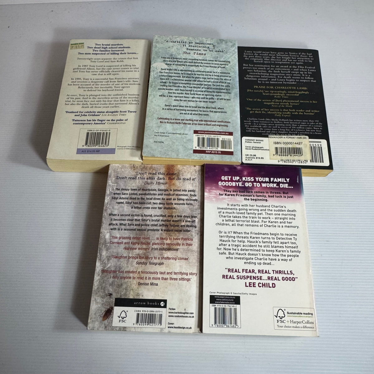 Thriller Suspense Bundle x 5 : The Dark Tide - Andrew Cross, Blindslighted - Karin Slaughter, Deep and Silent Waters - Charlotte Lamb, Exile & Silent Witness - Richard North Patterson (3444)