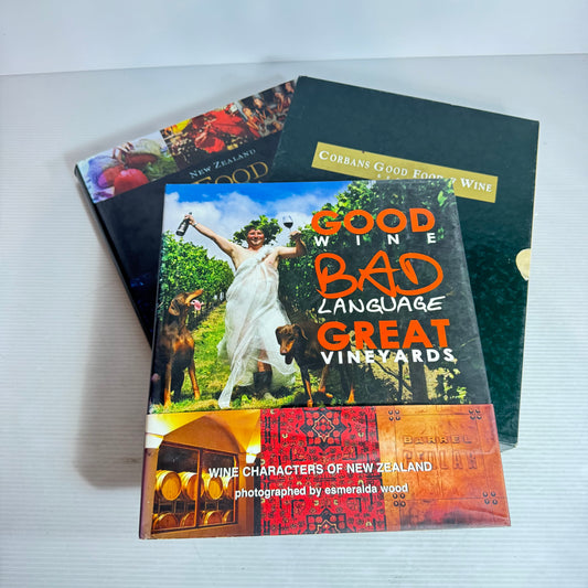 New Zealand Wine & Food Cookbook Bundle x 3 : Good Wine Bad Language Great Vineyards, corbans Good Food & Wine Series, New Zealand Food & Wine Art : A New Journey (2936)