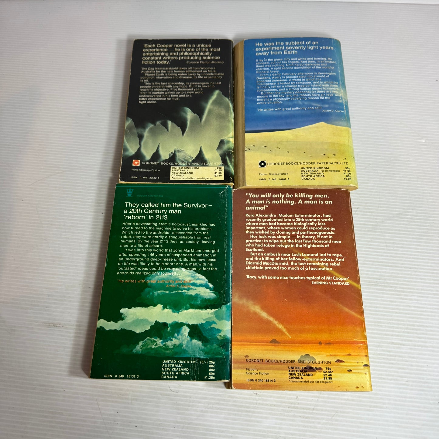 Edmund Cooper Vintage Book Bundle x 4 : Transit (1973), Who Needs Men? (1977), The Tenth Planet (1976), The Uncertain Midnight (1971)(2947)
