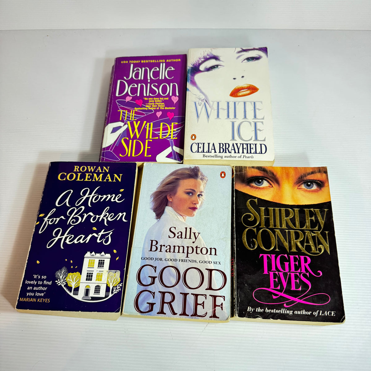 Contemporary Romance Bundle x 5 : The Wilde Side - Janelle Denison, White Ice - Celia Brayfield, Good Grief - Sally Brampton, Tiger Eye - Shirley Conran, A Home for Broken Hearts Rowan Coleman (3410)