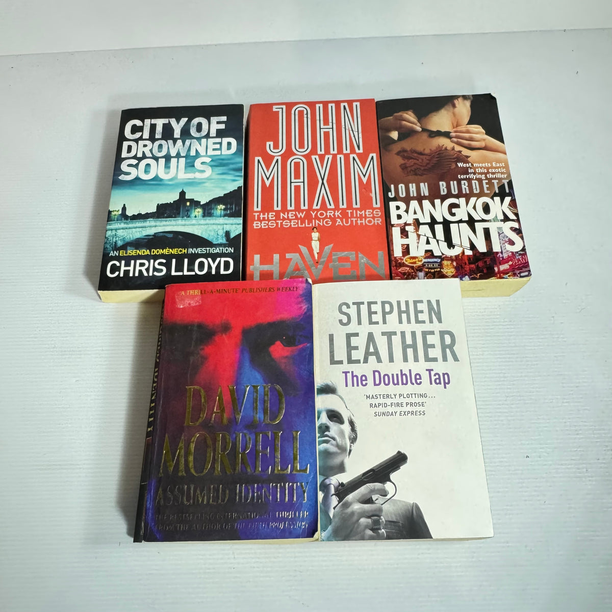 Crime Thriller Bundle x 5 : City of Drowned Souls - Chris Lloyd, Haven - John Maxim, Bangkok Haunts - John Burdett, Assumed Identity - David Morrell, The Double Tap - Stephen Leather  (3438)