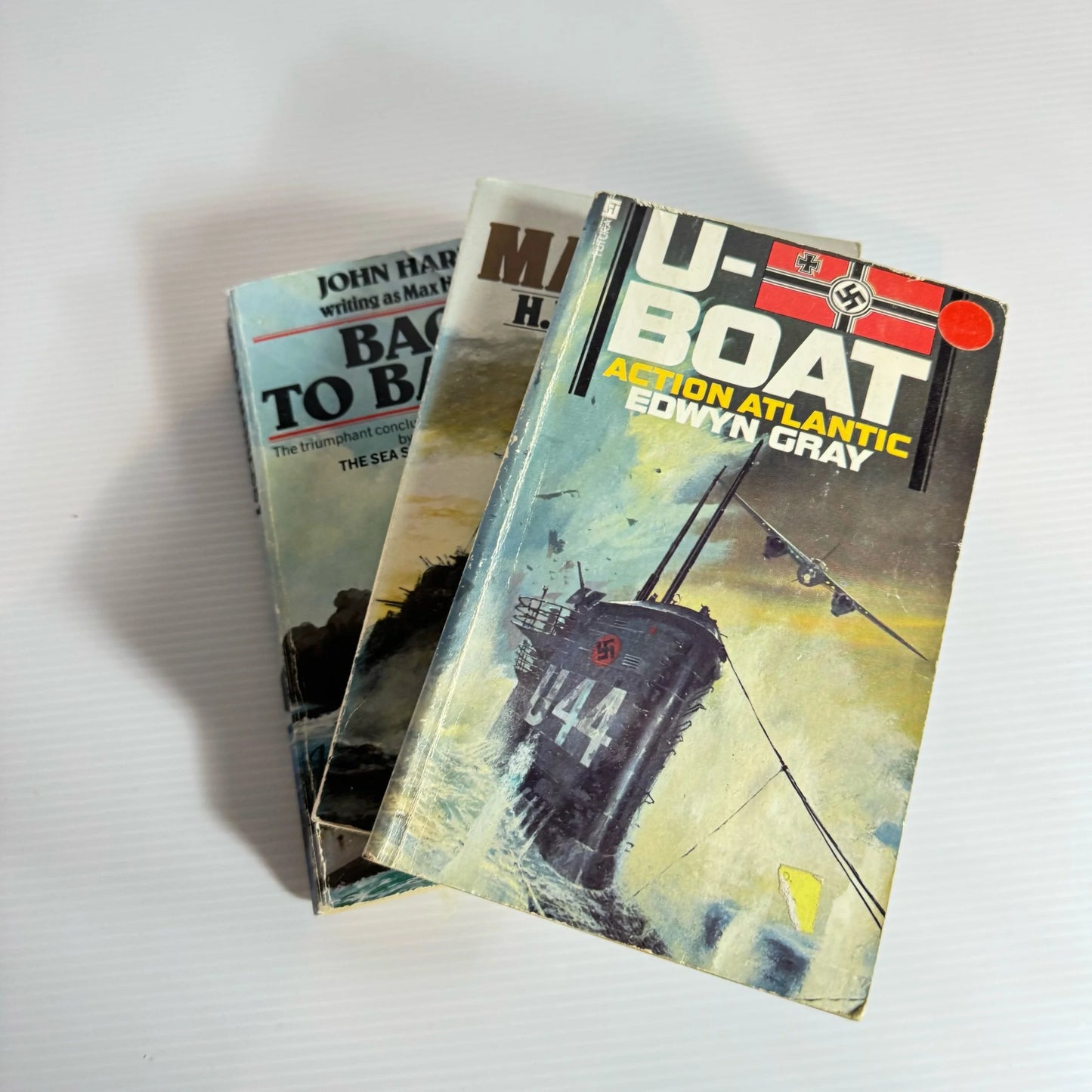 Vintage War Book Bundle x 3 Books : U-Boat Action Atlantic - Edwyn Gray, H.M.S Ulysses - Alistair Maclean, Back to Battle - John Harris (820)