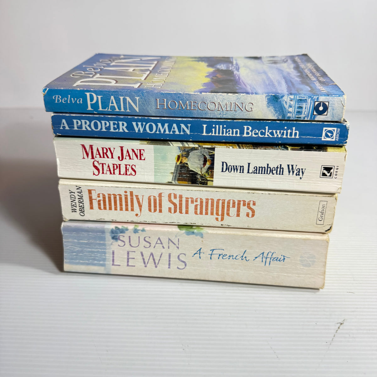 Historical Romance Bundle x 5 : A Proper Woman - Lillian Beckwith, Homecoming - Belva Plain, Down Lambeth way - Mary Jane Staples, Family of Strangers - Wendy Cheriman, A French Affair - Susan Lewis (3403)