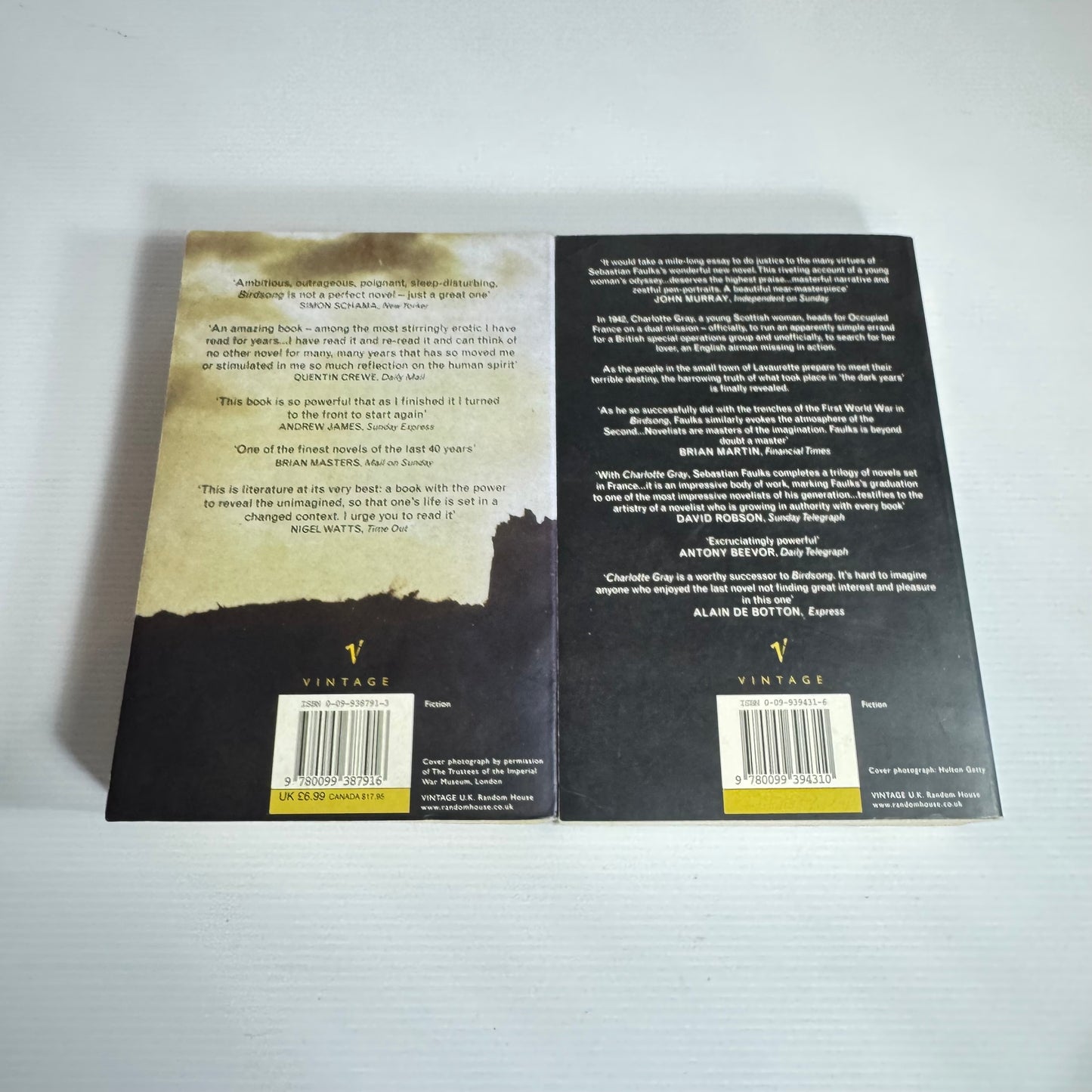 Sebastian Faulks Book Bundle x 2 : Charlotte Gray & Birdsong (3069)