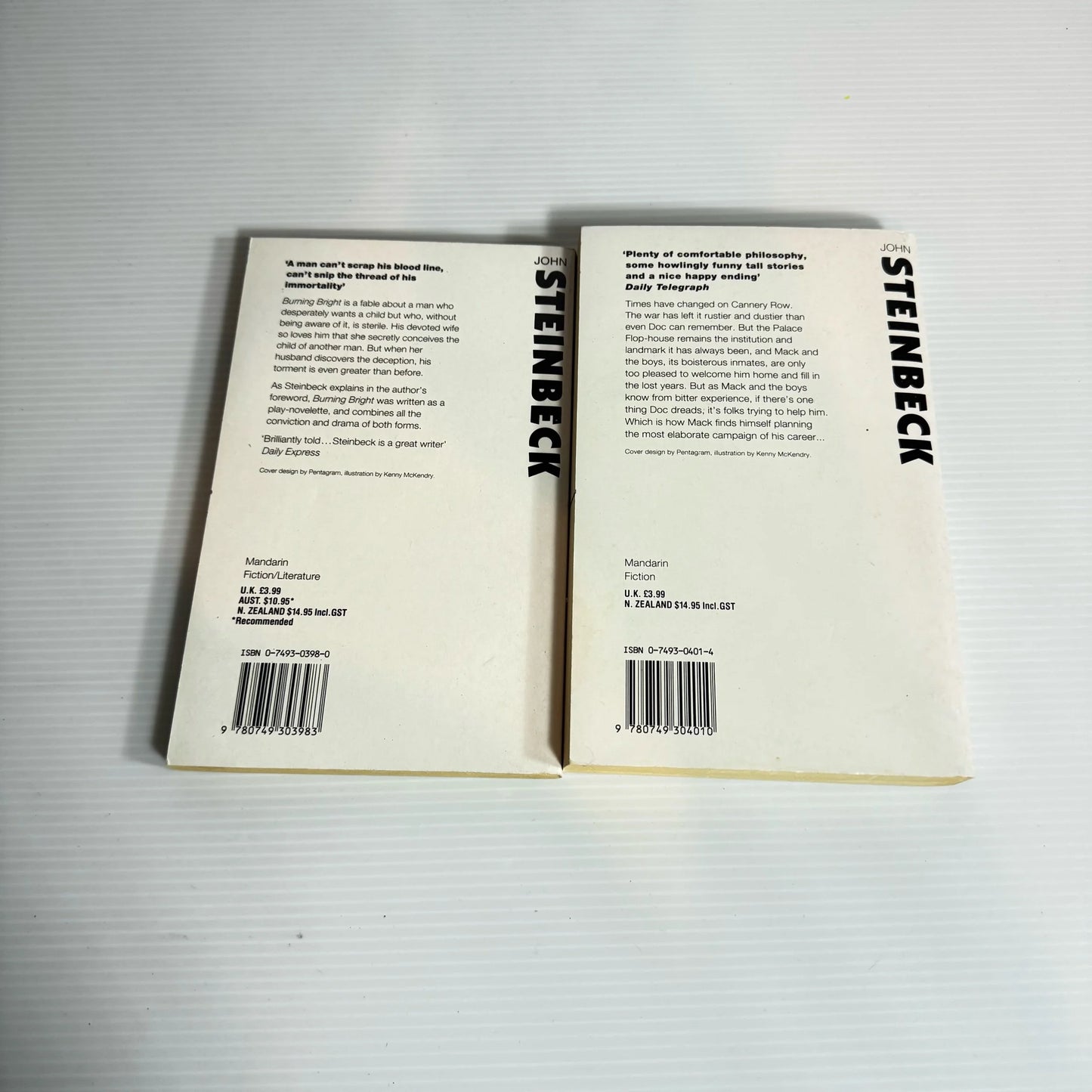 John Steinbeck Book Bundle x 2 Books : Sweet Thursday & Burning Bright (802)