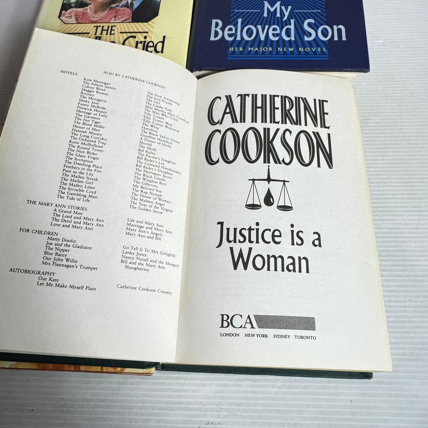 Catherine Cook Vintage Hardcover Bundle x 4 : The Man Who Cried, My Beloved Son, The Cultured Handmaiden, Justice is a Woman (2995)