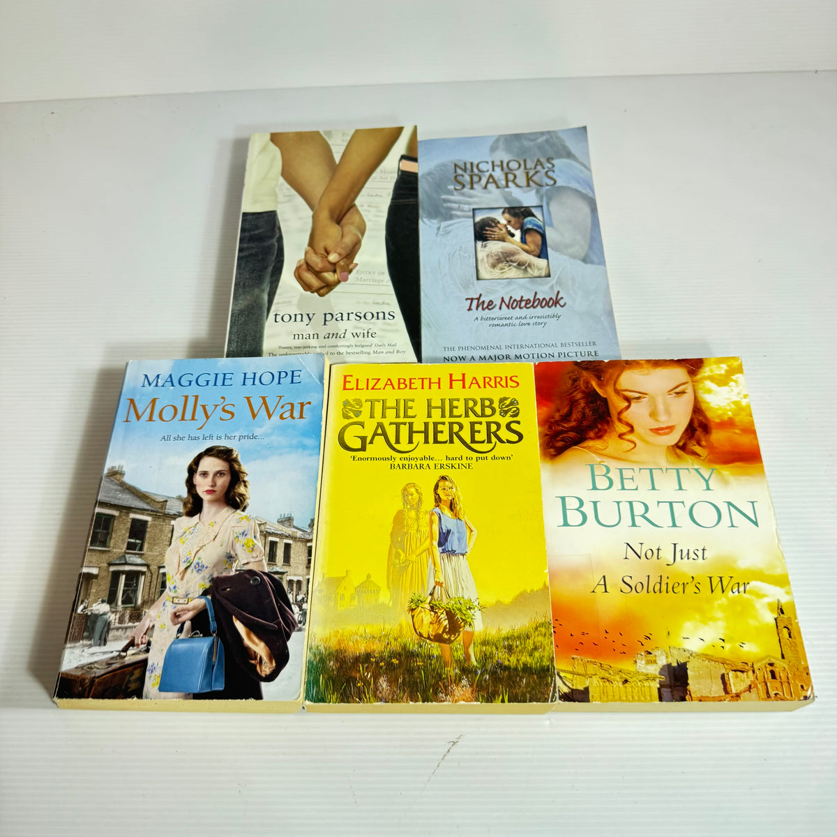 Romance Bundle x 5 : The Notebook - Nicholas Sparks, Man and Wife - Tony Parsons, The Herb Gathers - Elizabeth Harris, Molly's War - Maggie Hope, Not Just A Soldier's War - Betty Burton (3406)