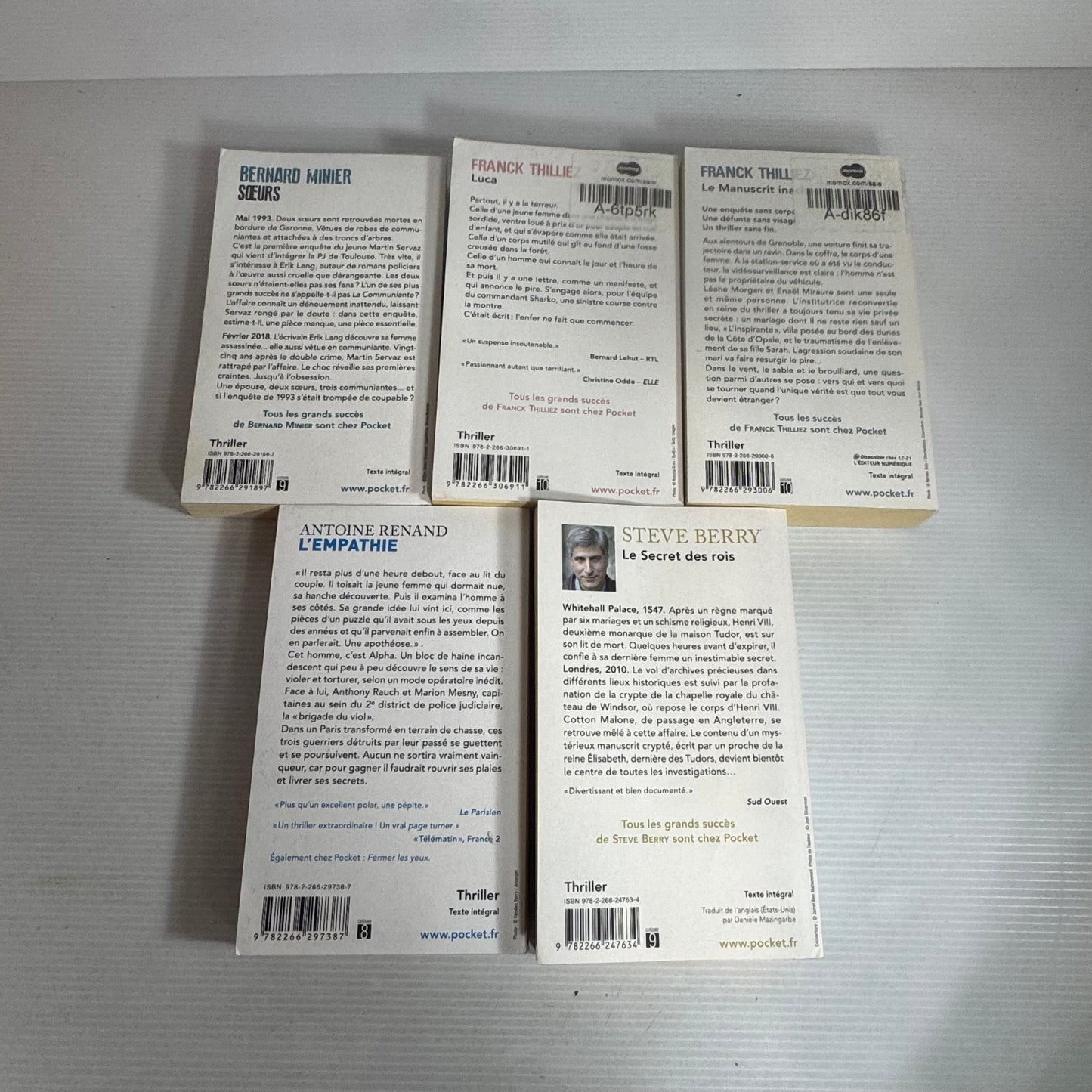 French Language Thriller Mixed Author Book Bundle x 5 Books (2572)