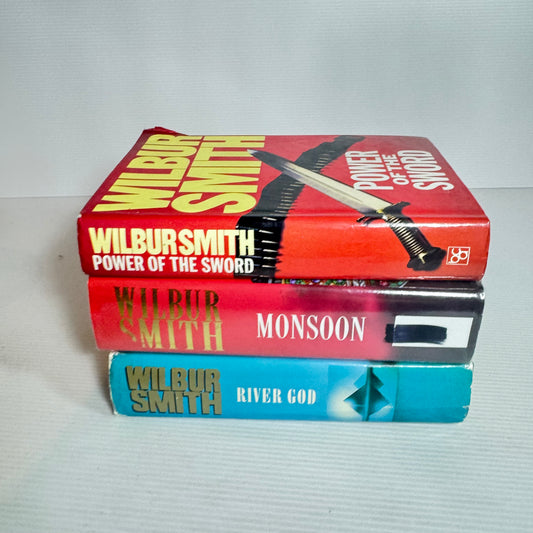 Wilbur Smith Book Bundle x 3 Books : Power of the Sword, Monsoon, River God (2522)