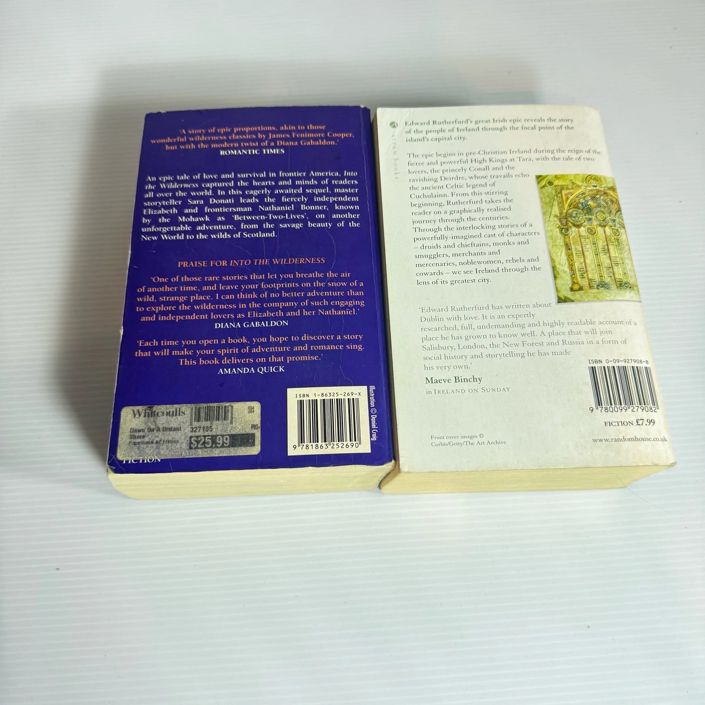 Historical Book Bundle x 2 Books : Dublin - Edward Rutherfurd & Dawn on a Distance Shore - Sara Donati (2199)