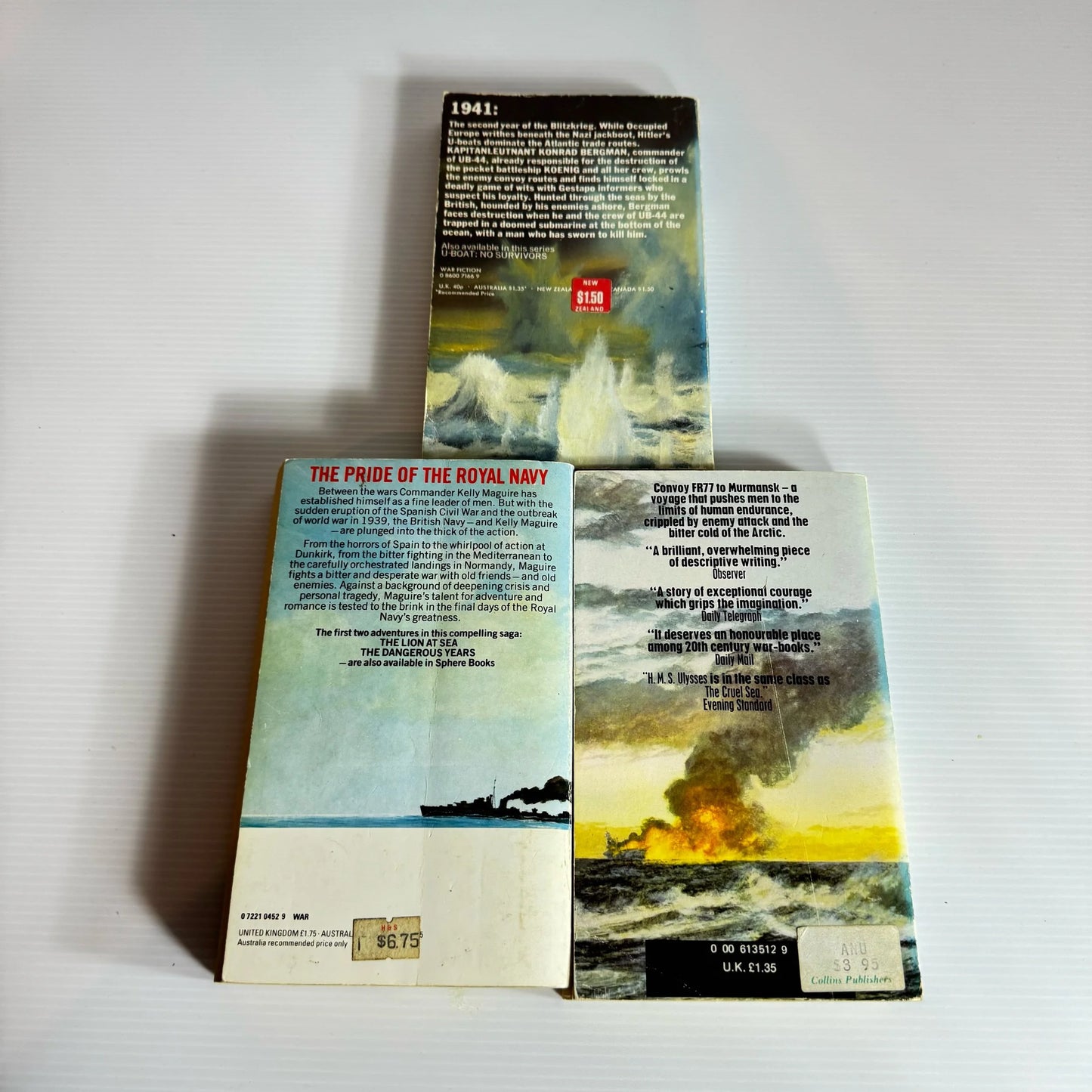 Vintage War Book Bundle x 3 Books : U-Boat Action Atlantic - Edwyn Gray, H.M.S Ulysses - Alistair Maclean, Back to Battle - John Harris (820)