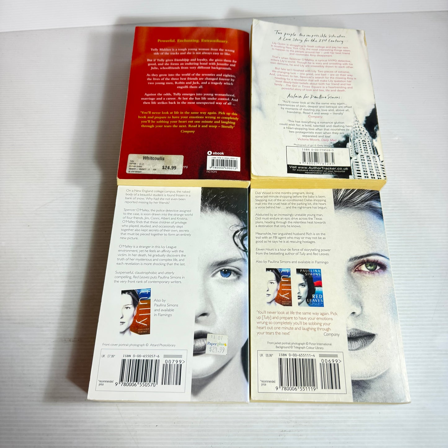 Paullina Simons Medium Book Bundle x 4 : Tully, The Girl in Times Square, Eleven Hours, Red Leaves(2874)
