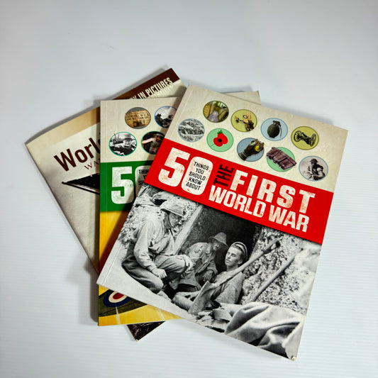 World War I & II Book Bundle x 3 : 50 Things You Should Know About The First World War, 50 Things You Should Know About the Second World War, History In Pictures World War Two in the Pacific (3068)