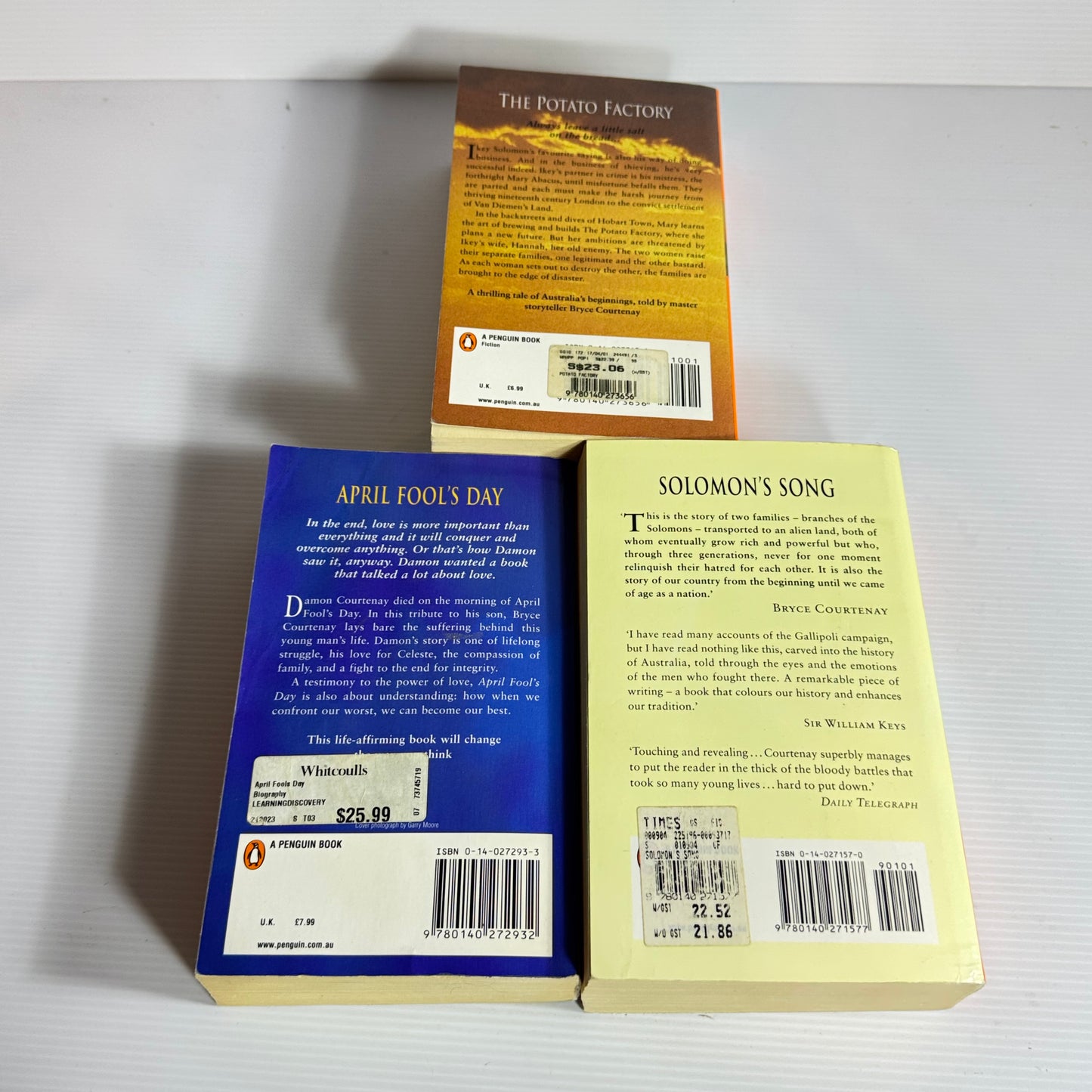 Bryce Courtenay Book Bundle x 3 Books : The Potato Factory, Solomon's Song, April Fool's Day(3128)