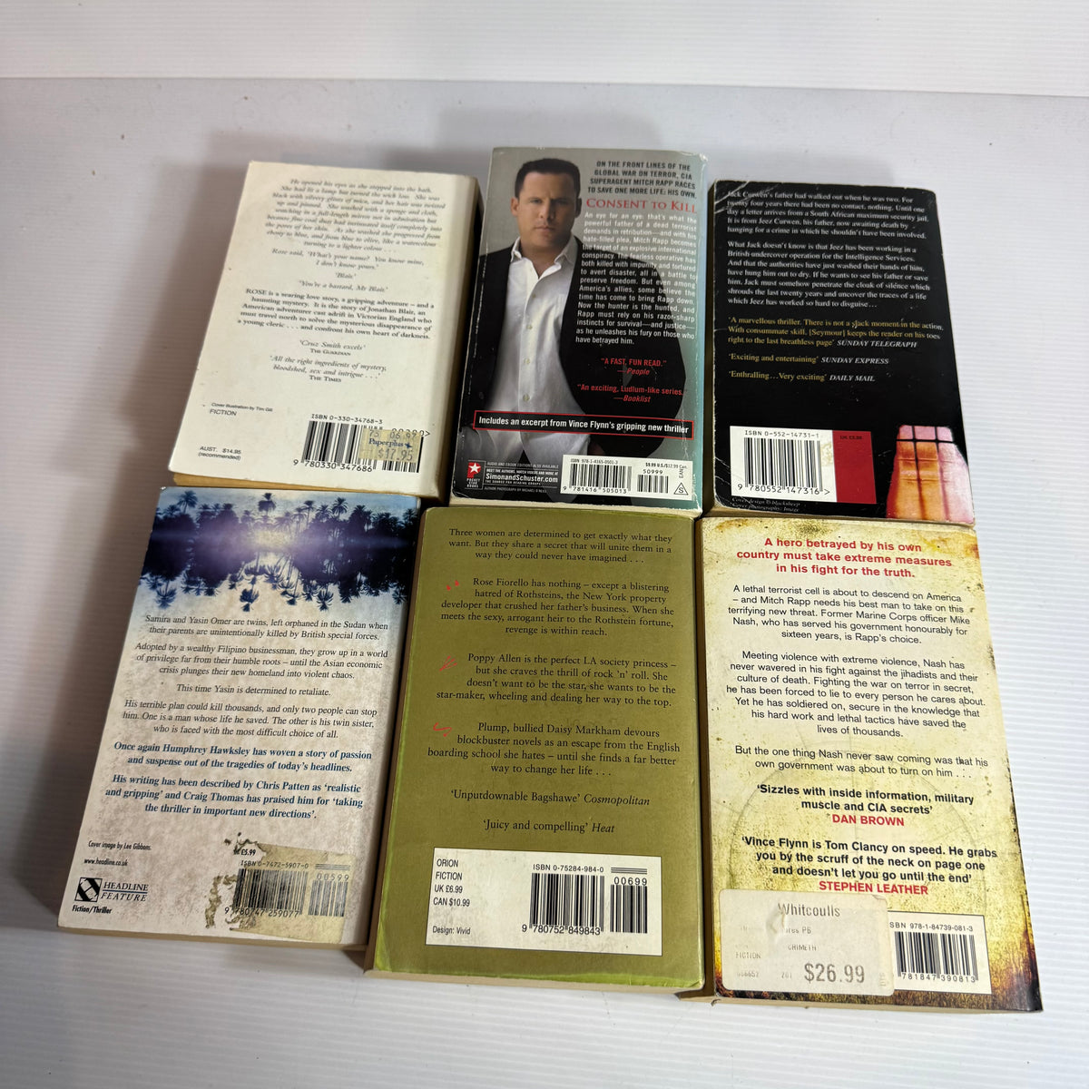 Crime Bundle x 6 : Rose - Martin Cruz Smith, A Song in The Morning - Gerald Seymour, The Devil You Know - Louise Bagshawe, Absolute Measures - Humphrey Hawksley, Extreme Measures & Consent To Kill  - Vince Flynn, (3455)