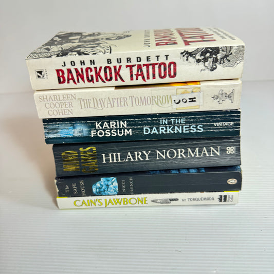 Crime Mystery Bundle x 6 : The Day After Tomorrow - Sharleen Cooper Cohen, Bangkok Tattoo - John Burdett, In The Darkness - Karin Fossum, Cain's Jaw Bone - Torquenmada, The Safe House - Nicci French, Mind Games - Hilary Norman (3414)