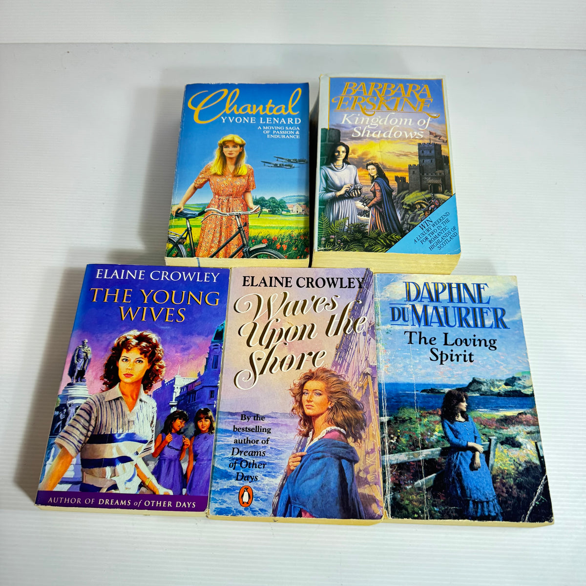 Historical Romance Bundle x 5 : Wave's Upon the Shore - Elaine Crowley, The Loving Spirit - Daphne DuMaurier, The Young Wives - Elaine Crowley, Chantal - Yvone Lenard, Kingdom of Shadows - Barbara Erskine (3401)