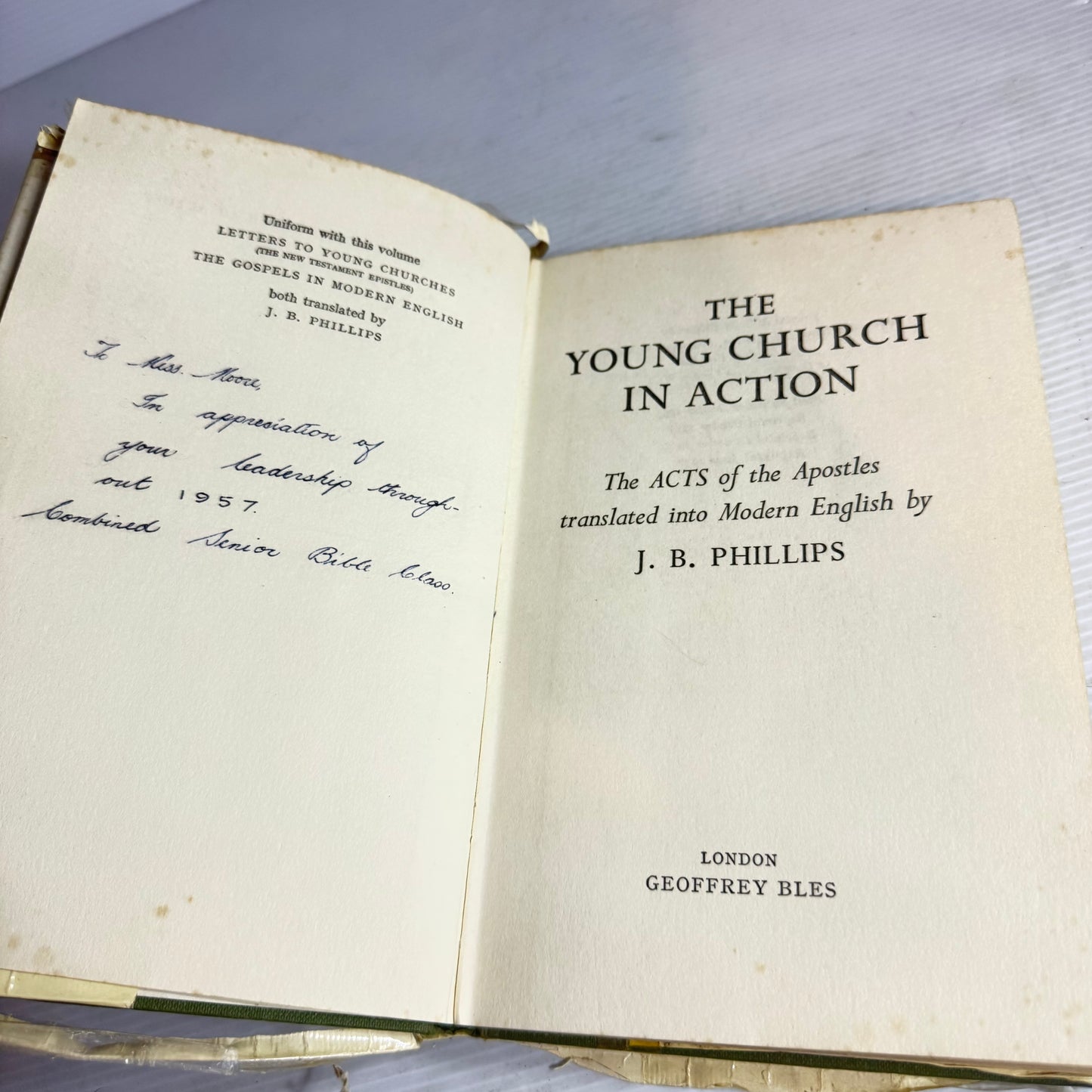 J.B. Phillips Vintage Book Bundle x 2 : The Young Church in Action & The Gospels in Modern English (1959)(2876)