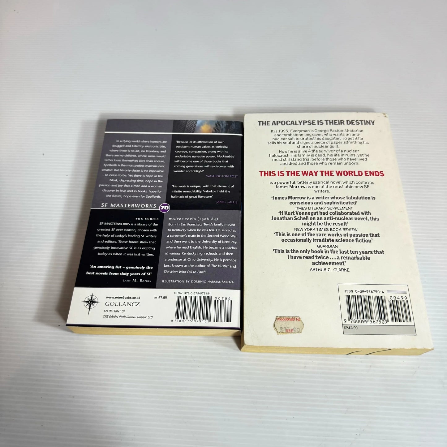 Science Fiction Book Bundle x 2 : Mockingbird - Walter Tevis & This Is The Way The World Ends - James Morrow (2355)