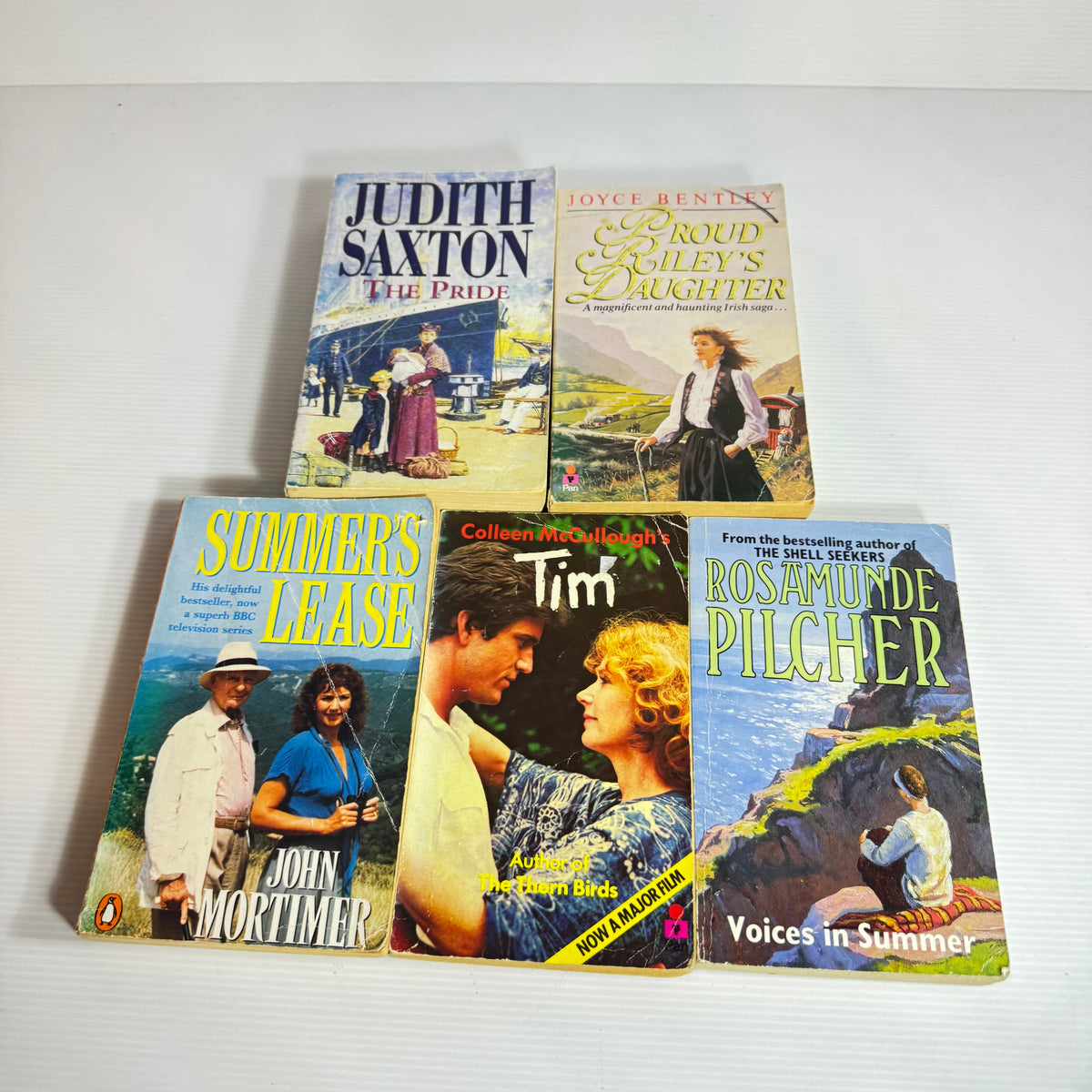Romance Bundle x 5 : Tim - Colleen McCullough's, Voices in Summer - Rosamunde Pilcher, Summer's Lease - John Mortimer, Proud Riley's Daughter - Joyce Bentley, The Pride - Judith Saxton (3370)
