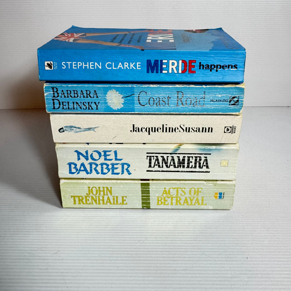 Contemporary Romance x 5 : Coast Road - Barbara Delinsky, Merde Happens - Stephen Clarke, Tanamera - Noel Barber, Acts of Betrayal - john Trenhaile, Valley Of The Dolls - Jacqueline Susan  (3424)