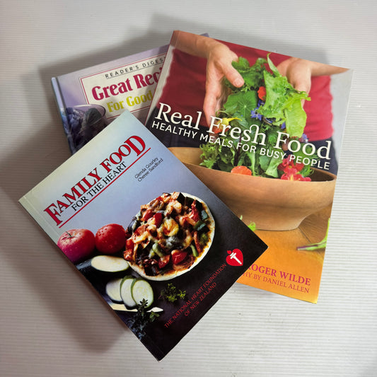 Healthy Food Cookbook Bundle x 3 : Family Food for the Heart, Real Fresh Food : Healthy Food for Busy People - Anna & Roger Wilde, Great Recipes For Good Health - Reader's Digest (2903)