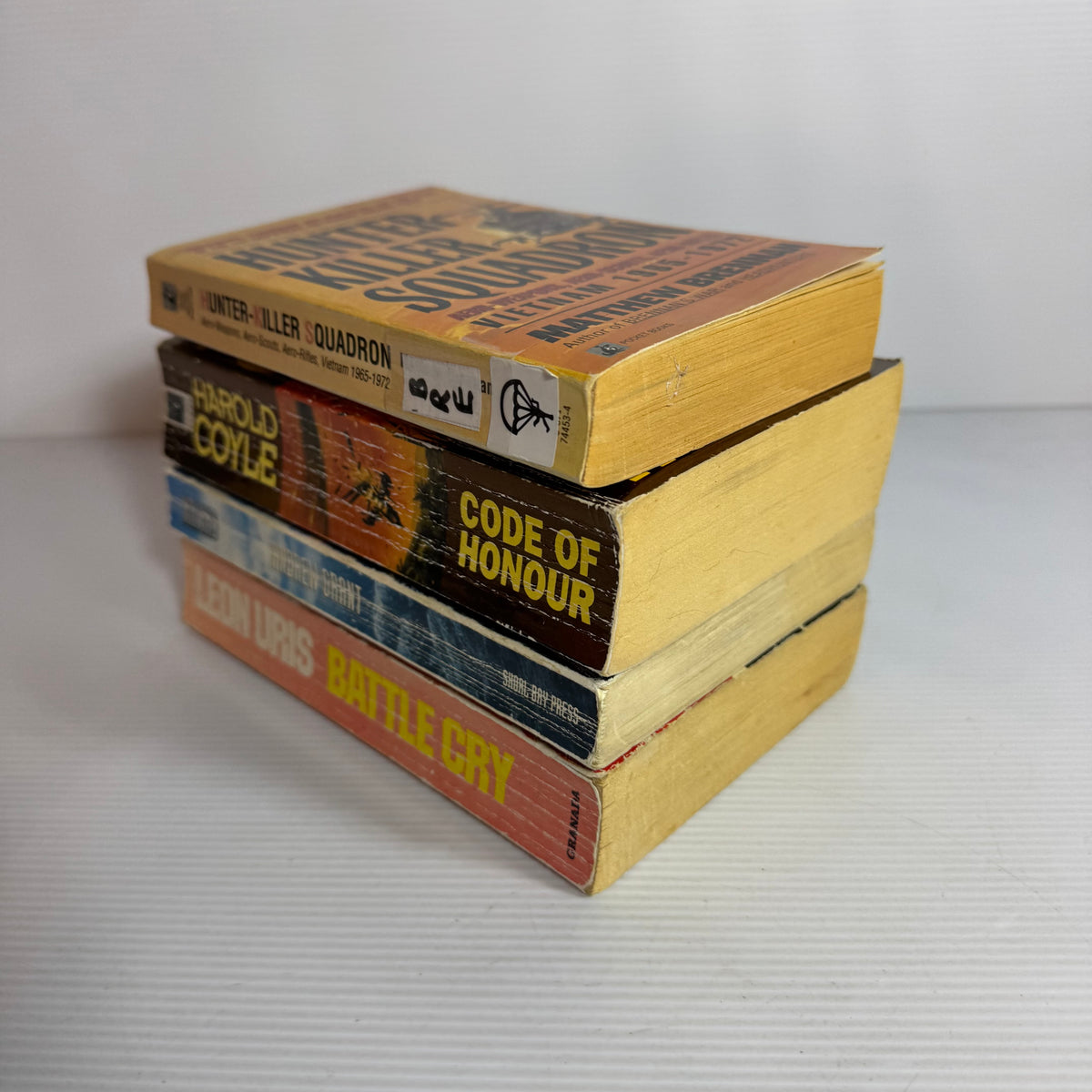 Military Action Bundle x 4 : Hunter-Killer Squadron - Matthew Brennan, Hawks - Andrew Grant, Battle Cry - Leon Uris, Code of Honour - Harold Coyle (3344)
