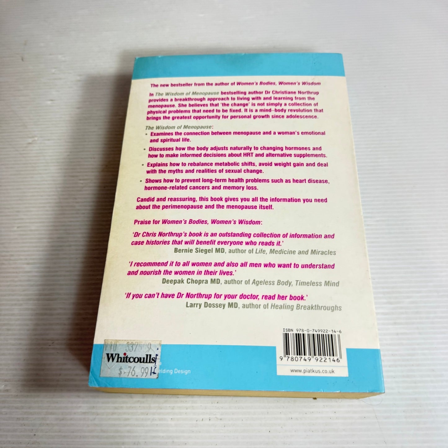 The Wisdom Of Menopause: The Complete Guide To Women's Health And Wellbeing - Dr Christiane Northrup