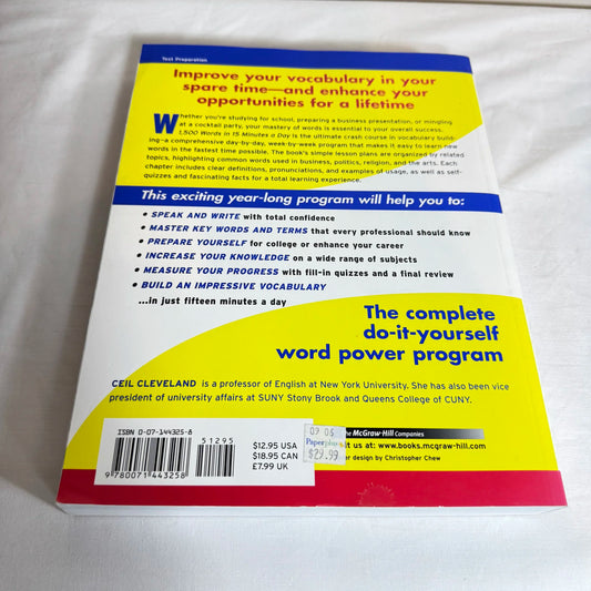 1500 In Words : 15 Minutes a Day : Your Week-By-Week Plan for a Perfect Vocabulary - Ceil Cleveland