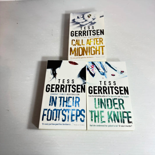 Tess Gerritsen Book Bundle x 3 Titles - Call After Midnight / Under the Knife / In Their Footsteps