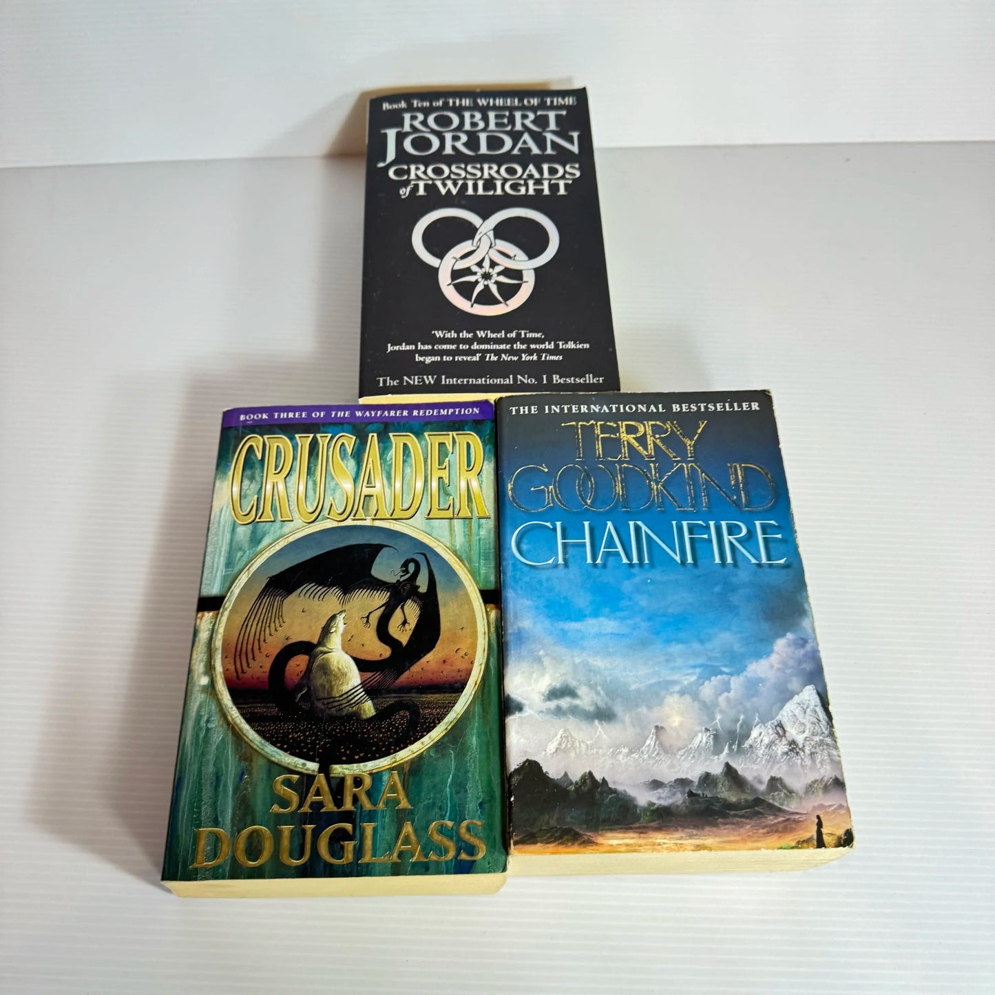 Fantasy Book Bundle x 3 Books : Crossroads of Twilight - Robert Jordan, Crusader - Sara Douglass, Chainfire - Terry Goodkind (2065)