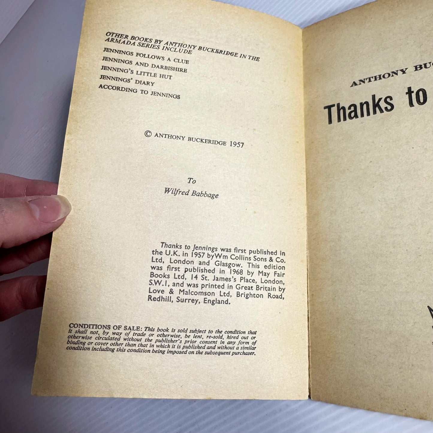 Thanks To Jennings - Anthony Buckeridge (Vintage 1957)