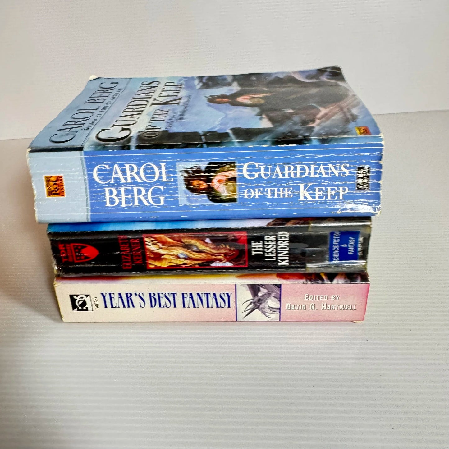 Fantasy Book Bundle x 3 :  Year's Best Fantasy - Edited by David G. Hartwell, Guardians of the Keep - Carol Berg, The Lesser Kindred - Elizabeth Kerner (2023)
