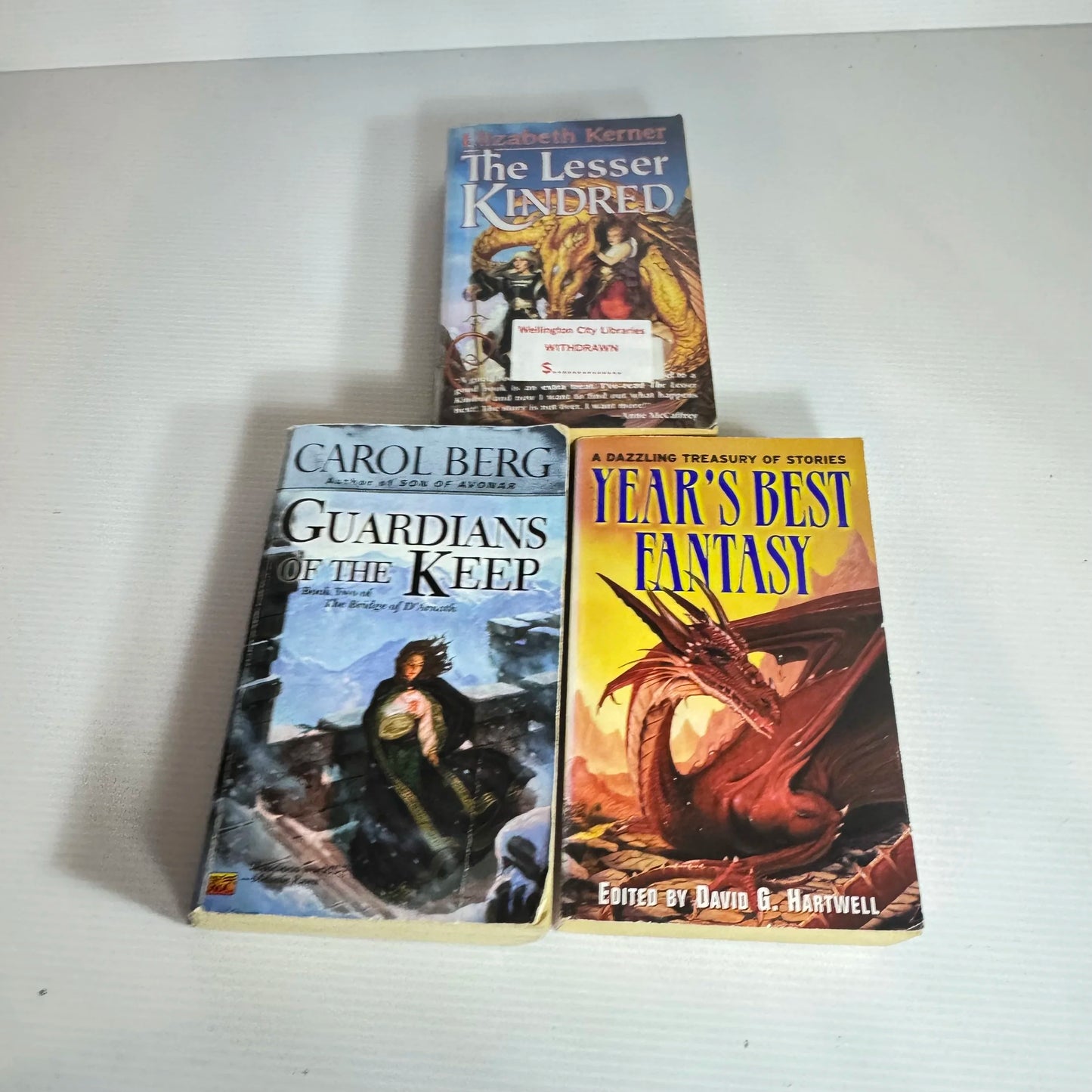 Fantasy Book Bundle x 3 :  Year's Best Fantasy - Edited by David G. Hartwell, Guardians of the Keep - Carol Berg, The Lesser Kindred - Elizabeth Kerner (2023)