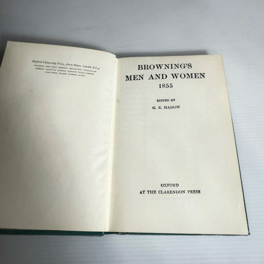 Browning's Men And Women (1855) - G. E. Hadow (Vintage 1961)